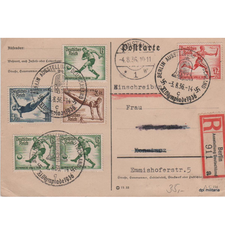 Olympische Spiele 1936 -  Postkarte