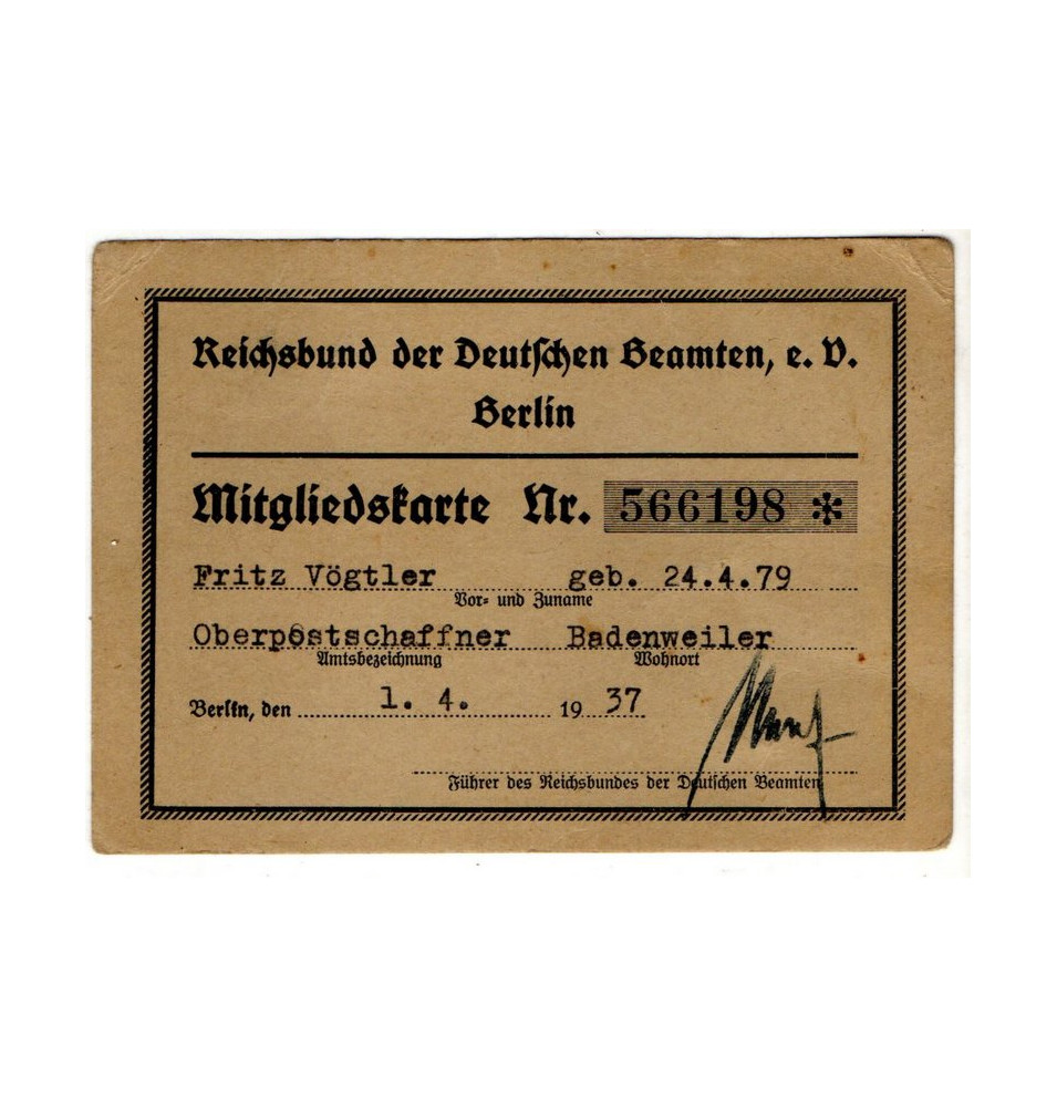 **Mitgliedskarte Berlin - Reichsbund *