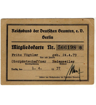 **Mitgliedskarte Berlin - Reichsbund *